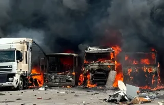 Росіяни атакували Павлоград: на СТО спалахнули вантажівки, постраждалих немає